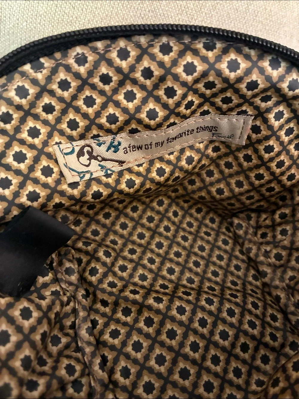 Fossil Black Tan Paisley Canvas Makeup Bag Cosmetic Pouch -- Y2K